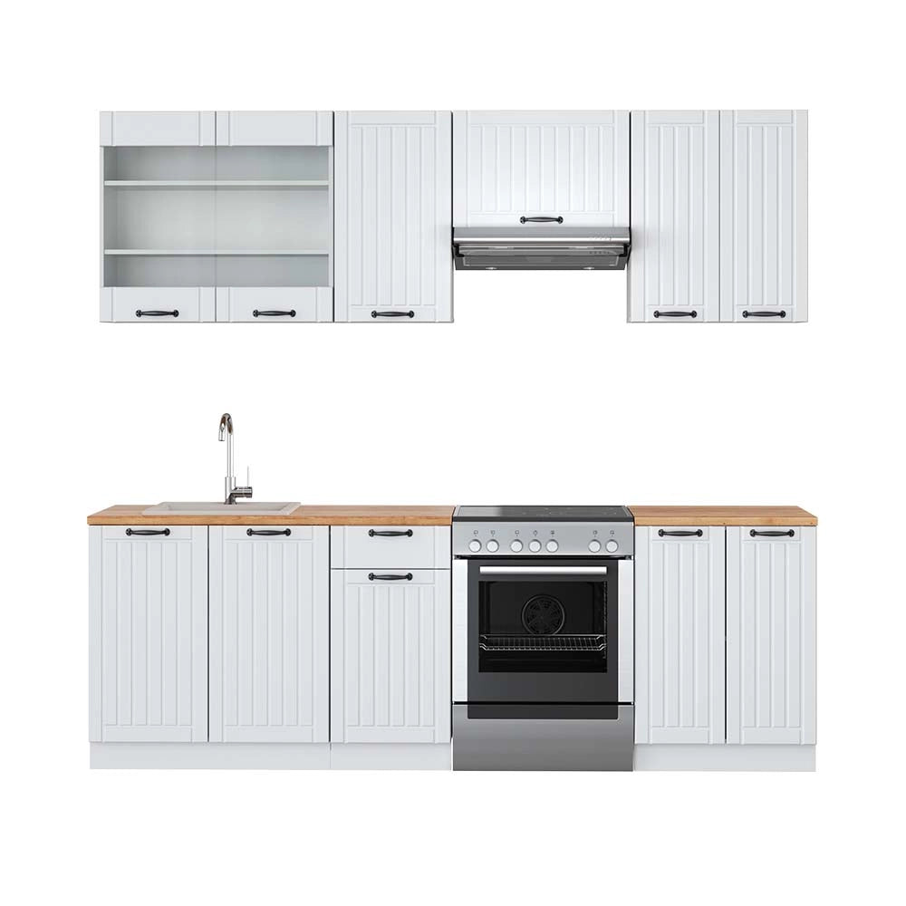 Cucina componibile Fame-Line Bianco rustico/Bianco 240 cm, PL Rovere Vicco