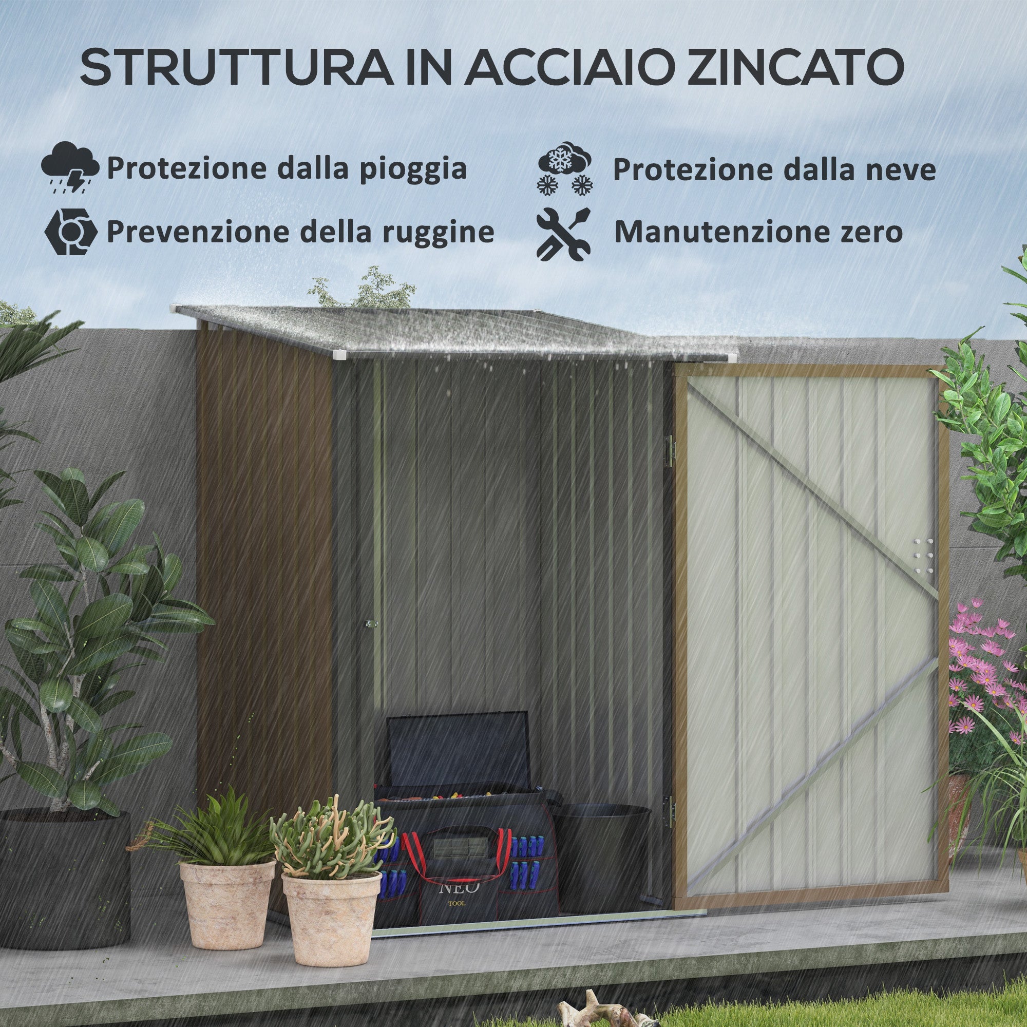 Casetta Box da Giardino Porta Attrezzi 100x103x160 cm in Acciaio Galvanizzato Marrone