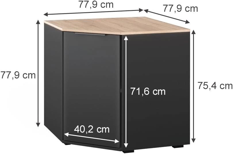 Credenza Betti, Antracite/Sonoma, 77.9 x 77.9 cm con 1 porta, per riporre abiti e oggetti di uso quotidiano