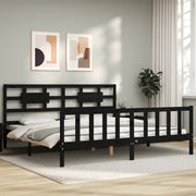 Giroletto con Testiera-Struttura Letto con testiera Nero 200x200 cm in Legno Massello 303987