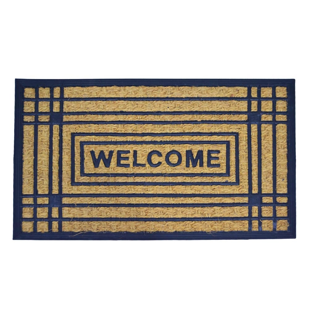 Zerbino rettangolare Welcome in fibra di cocco e gomma fantasia righe 45x75 cm