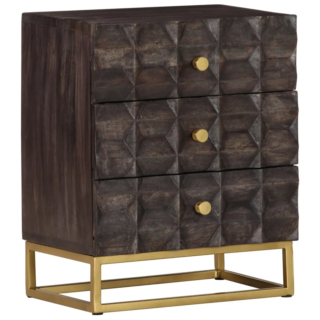Comodino | Armadio da Notte | Mobiletto da notte Nero 40x30x50 cm in Legno Massello di Mango