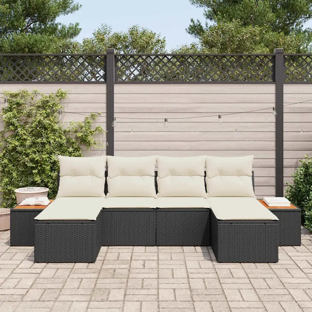 Set Divano da Giardino con cuscino 6 pcs Nero e Crema