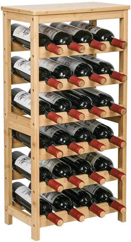 Scaffale a vino in bambù per 24 bottiglie, 6 livelli, per cantina, cucina, bar, sala da pranzo, contenitore in legno per bottiglie con piano 41 x 24 x 81 cm, naturale