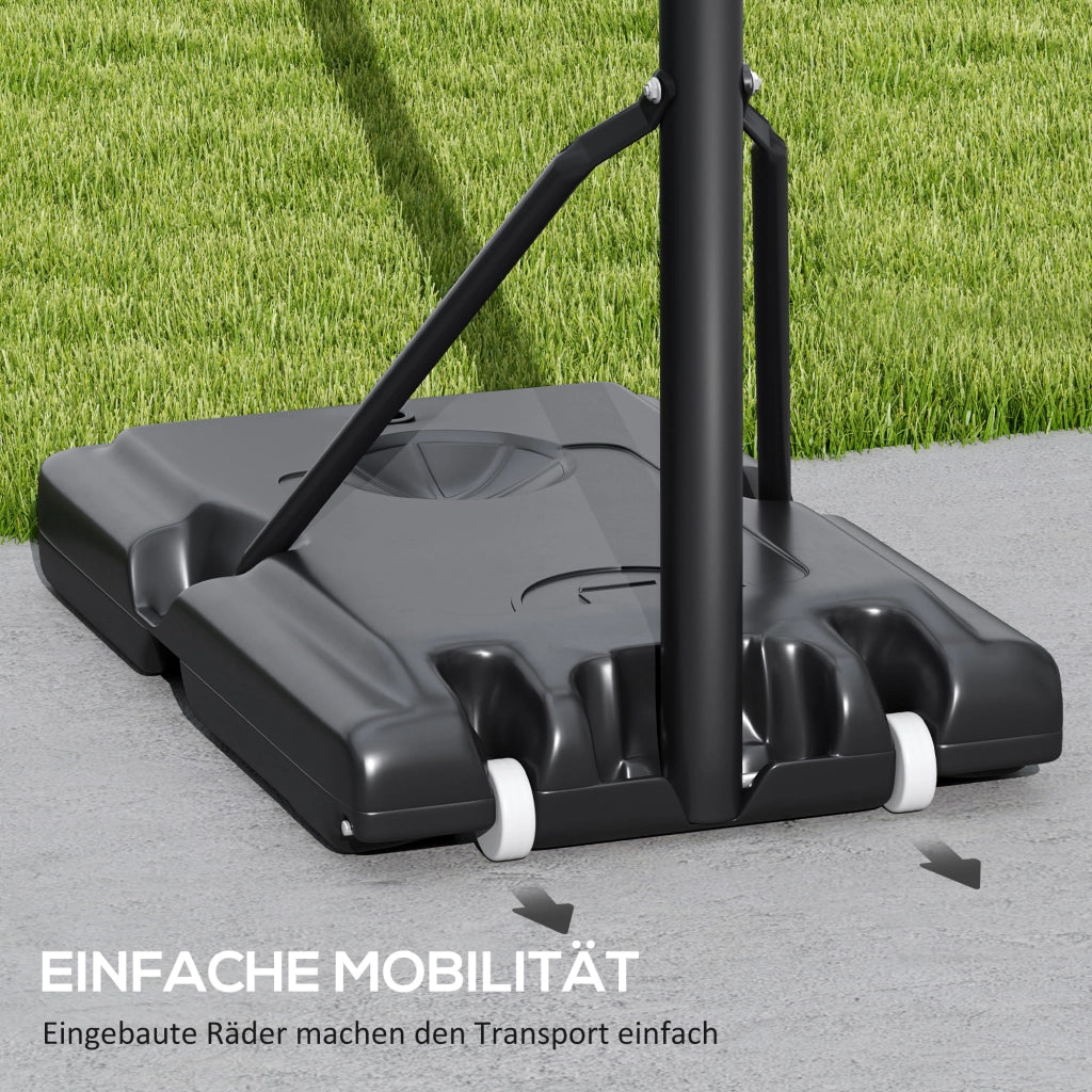 Canestro da basket con supporto mobile regolabile in altezza 235-305 cm, base riempibile con ruote, nero, robusto per giardino