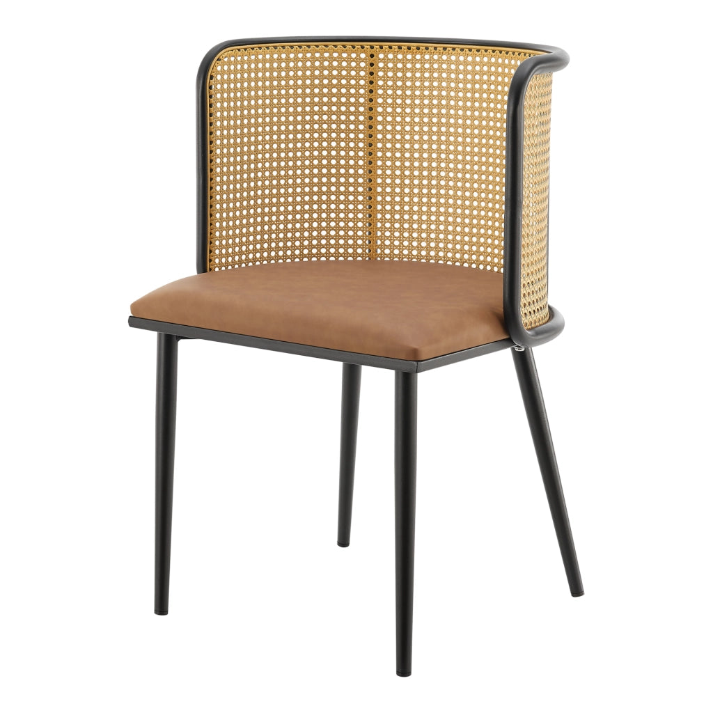Set di 2 Sedie 'Flen' Sedute in Similpelle Schienale in Rattan - Marrone / Nero [en.casa]