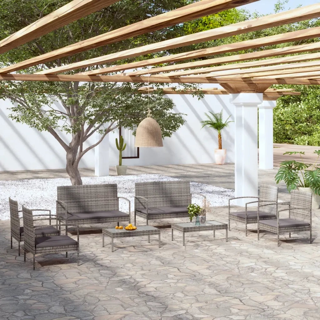 Set Divani da Giardino 8 pz con Cuscini in Polyrattan Grigio 3095967