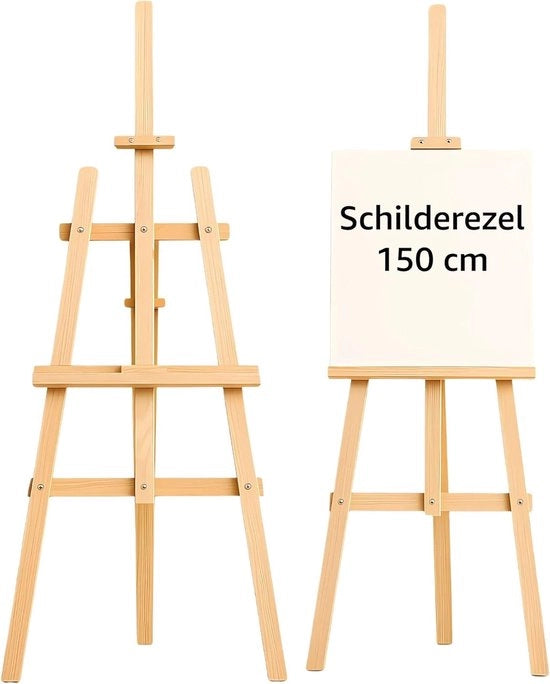 Easel Portatile e Ripiegabile - Tavolo Easel per Adulti e Bambini - Easel per Atelier e Easel per Campo - Adatto per Tela da Pittura - Easel Pratico per Atelier - Legno - 150cm