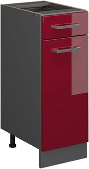 Mobiletto base per cucina R-Line, Rosso lucido, 30 cm senza piano di lavoro, per la libera combinazione all'interno di sistemi cucina modulari