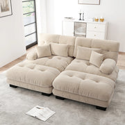 Divano modulare cloud con seduta profonda e 2 pouf mobili cuscini lombari e decorativi in chenille caffè chiaro