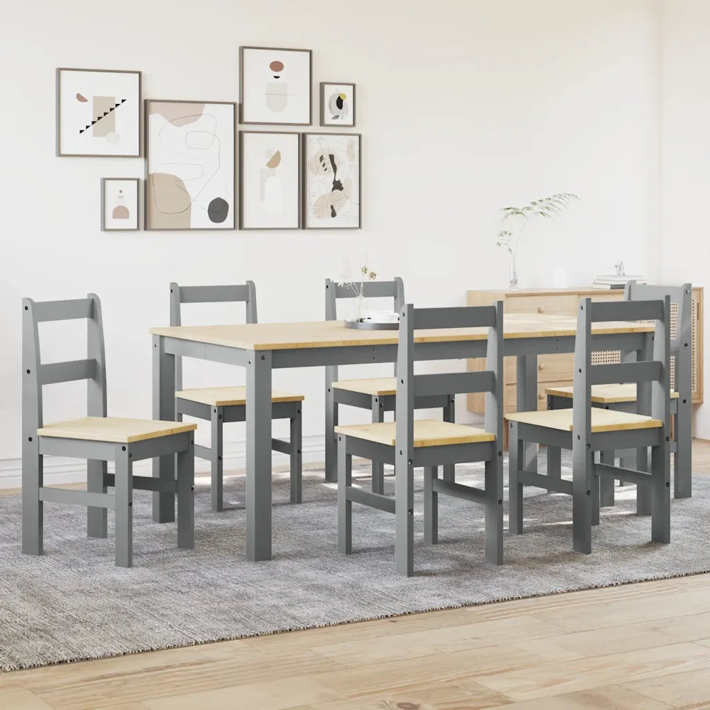 Set da Pranzo 7 pz Panama Grigio in Legno Massello di Pino 3345192