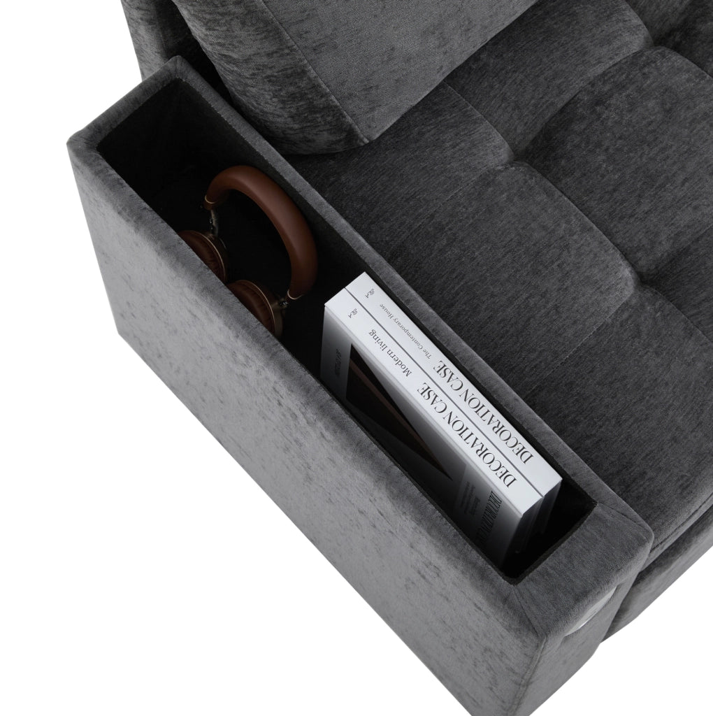 Divano letto angolare destro 3-4 posti con USB e contenitore
