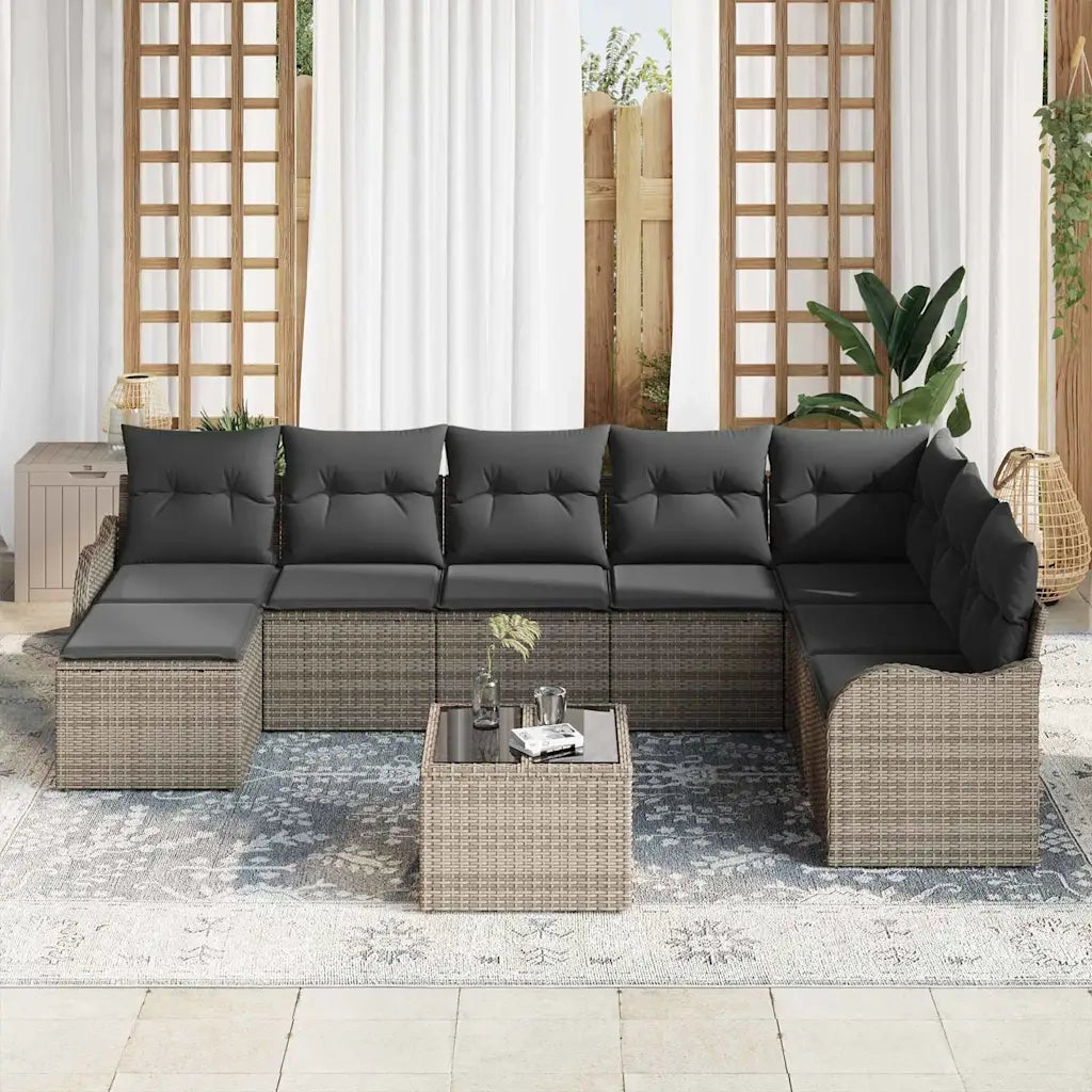 Set Divano da Giardino 9 pcs Grigio polyrattan 3354498