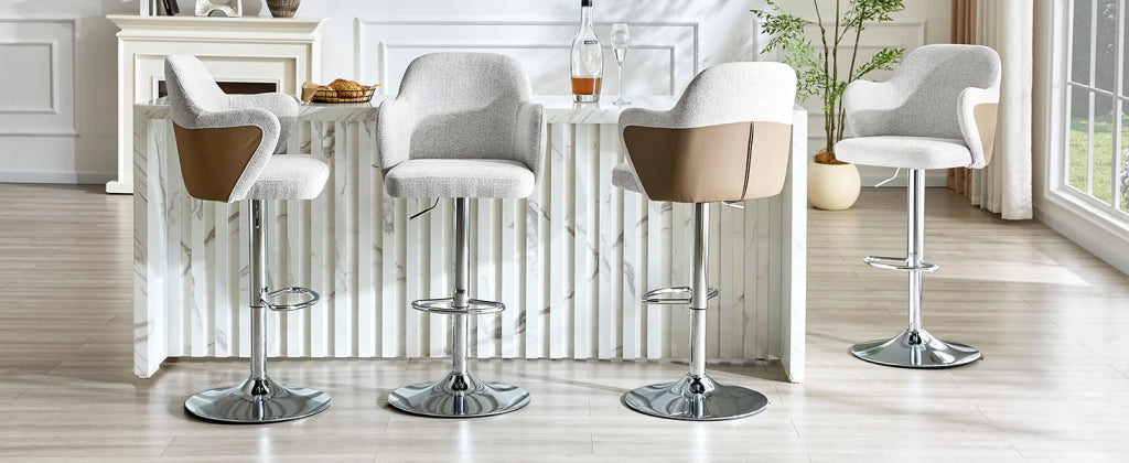 Set di 2 sgabelli da bar regolabili in altezza, girevoli a 360°, imbottiti, grigio/marrone