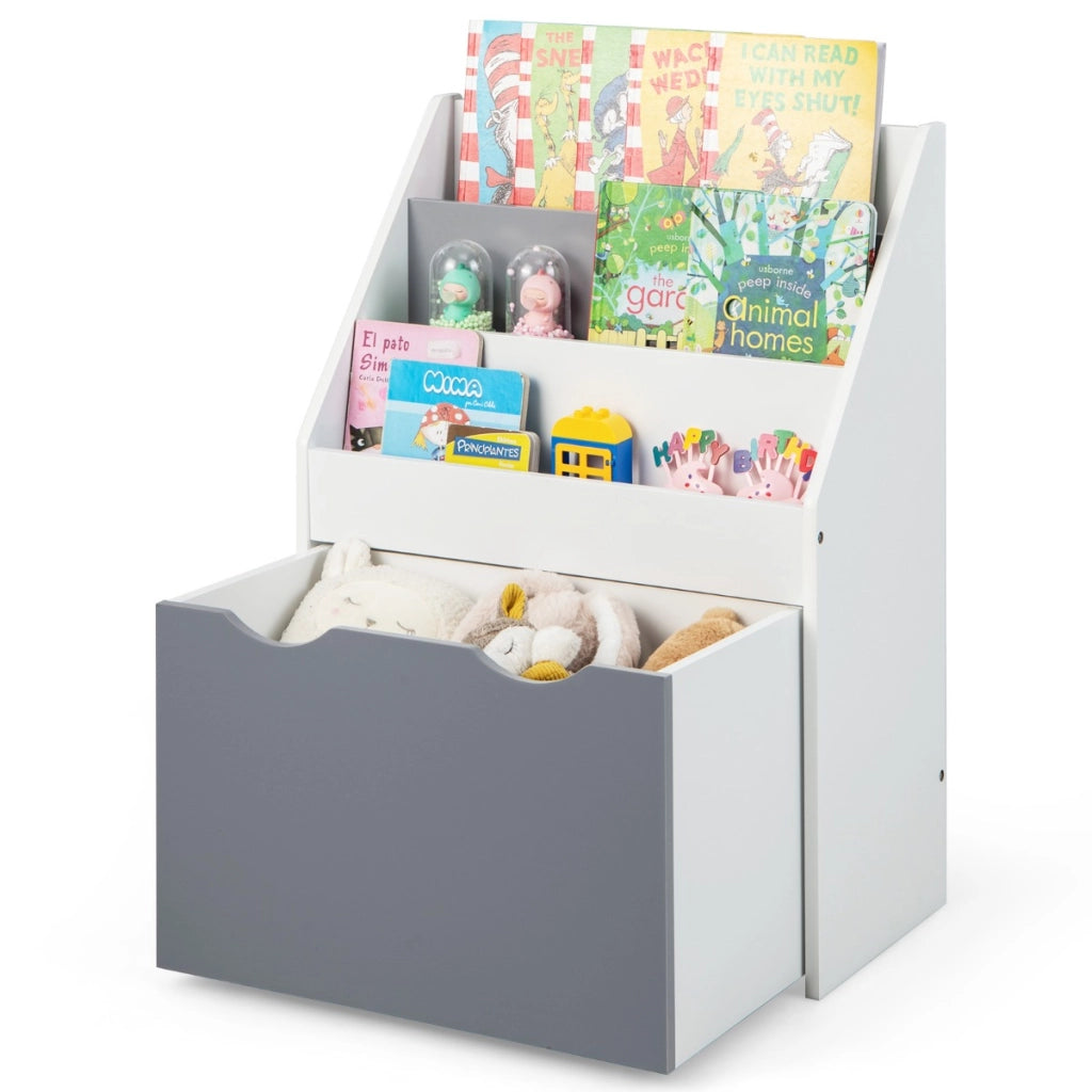 Scaffale per bambini con 3 ripiani e scatola di giocattoli-Libreria perfetta per la stanza dei giochi Grigio
