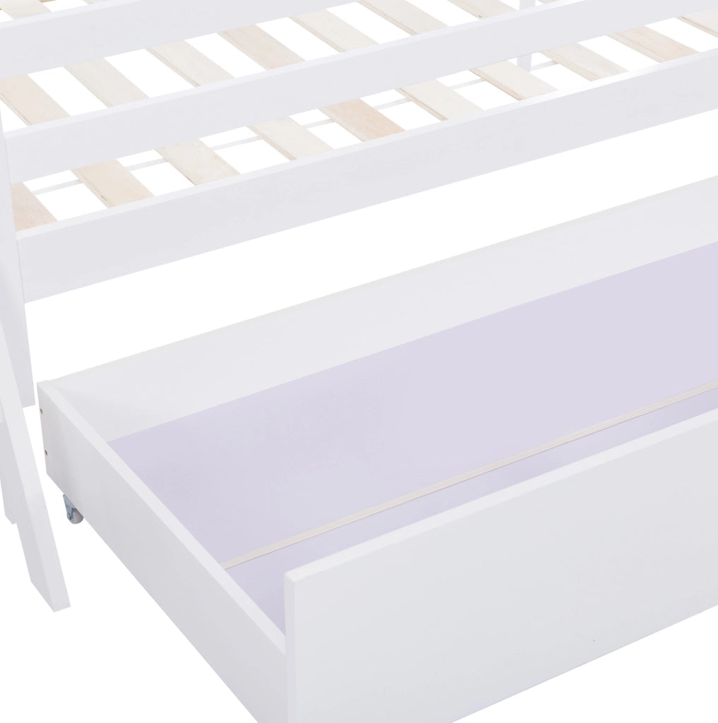 Letto a castello per bambini 207x97x159 cm con scala e cassetto; legno; bianco