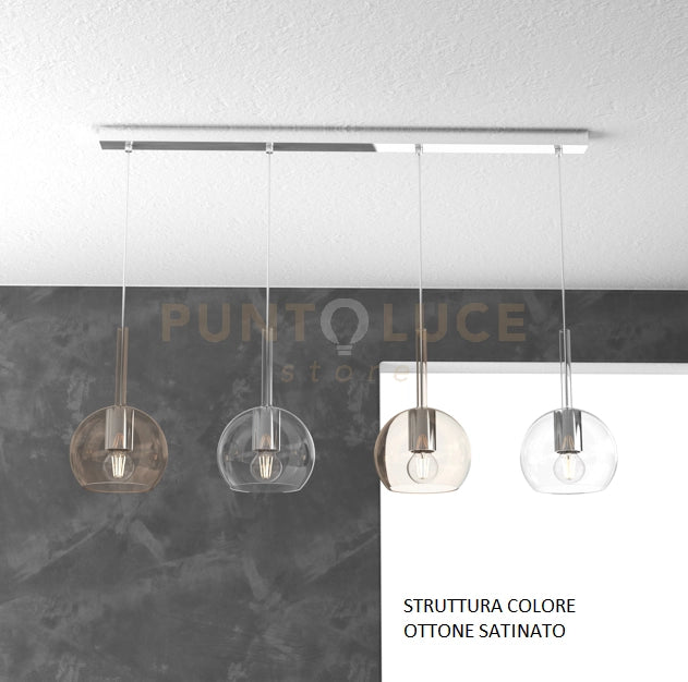 SOSP. OTTONE SAT. RETTANGOLARE 4 LUCI VETRI TUTTI PICCOLO (2 X TRASPARENTE + 2 X AMBRA) 1155OS-S4 RP-TA