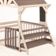 Cucina da gioco da esterno in legno a forma di casetta con tetto riparato dalla pioggia e scaffale 114 × 148 × 156 cm