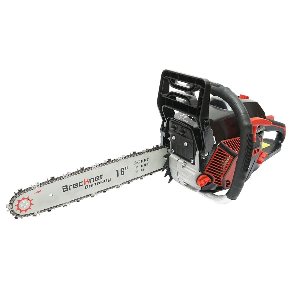 Motosega a benzina con motore a 2 tempi 2.2Kw, 8500rpm. 52cc. con lama 16/18", Motosega a sccoppio Breckner Germany
