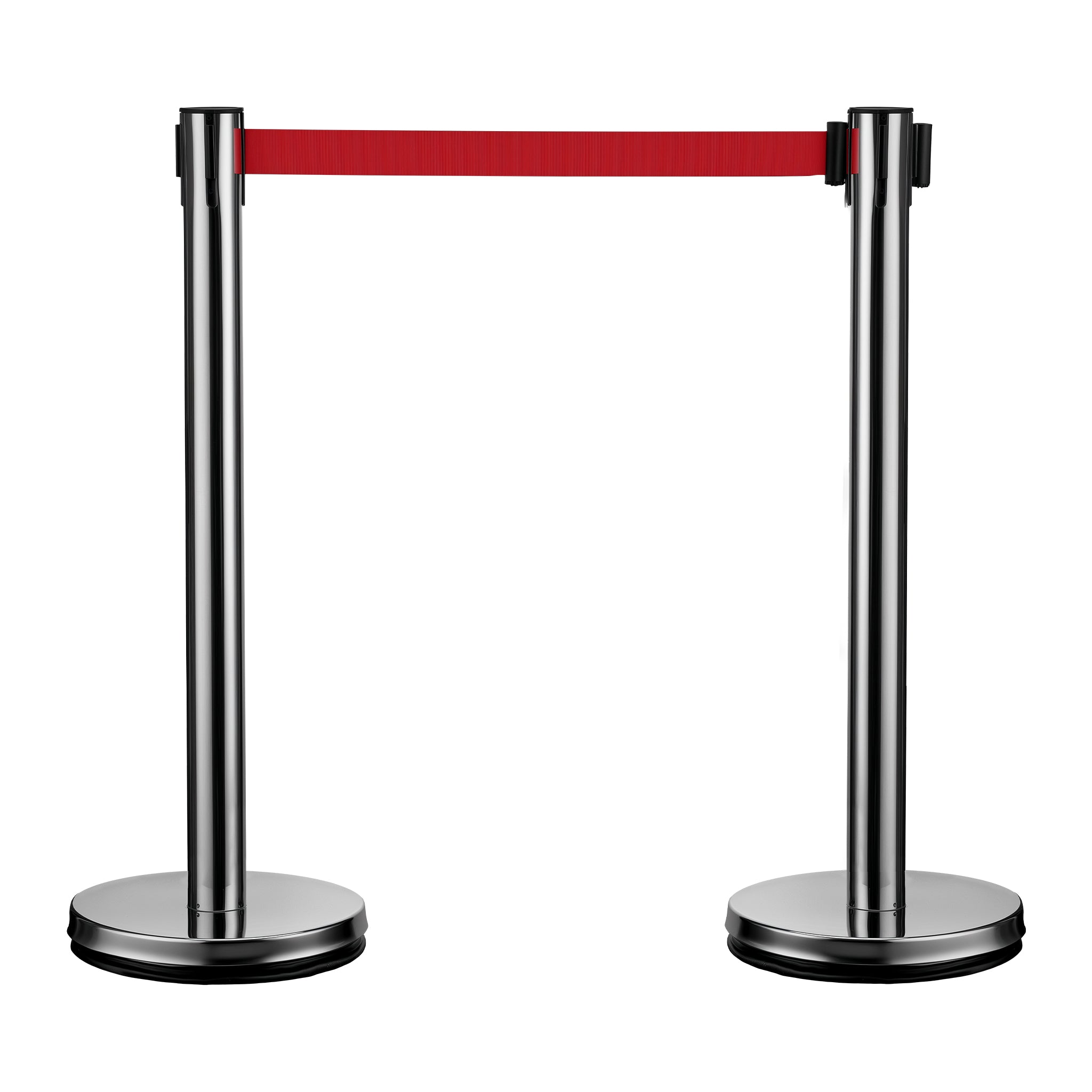 Colonnine tendinastro 320 x 70 x 900 mm, Set 2 paletti delimitatori in acciaio inox con nastro rosso