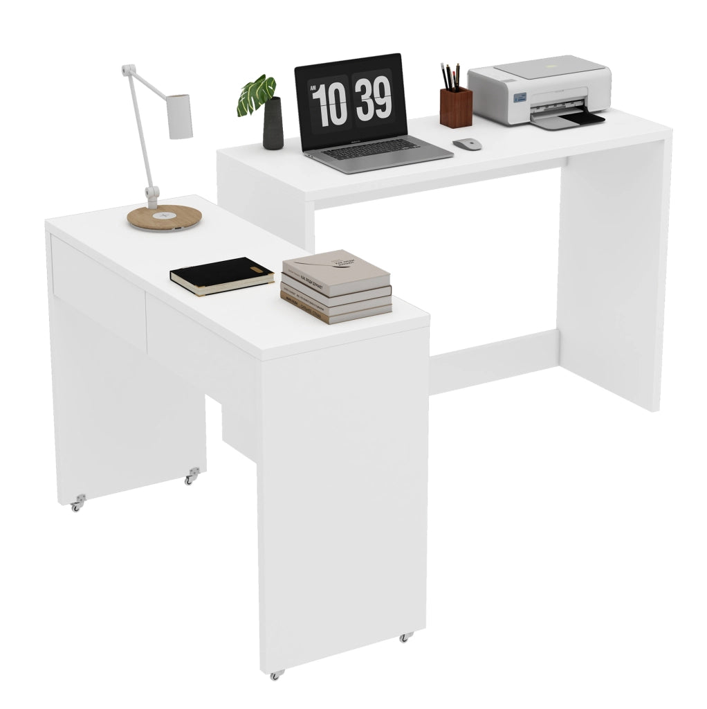 Scrivania pieghevole 110x40x78 cm 2-in-1 con ruote; truciolato bianco
