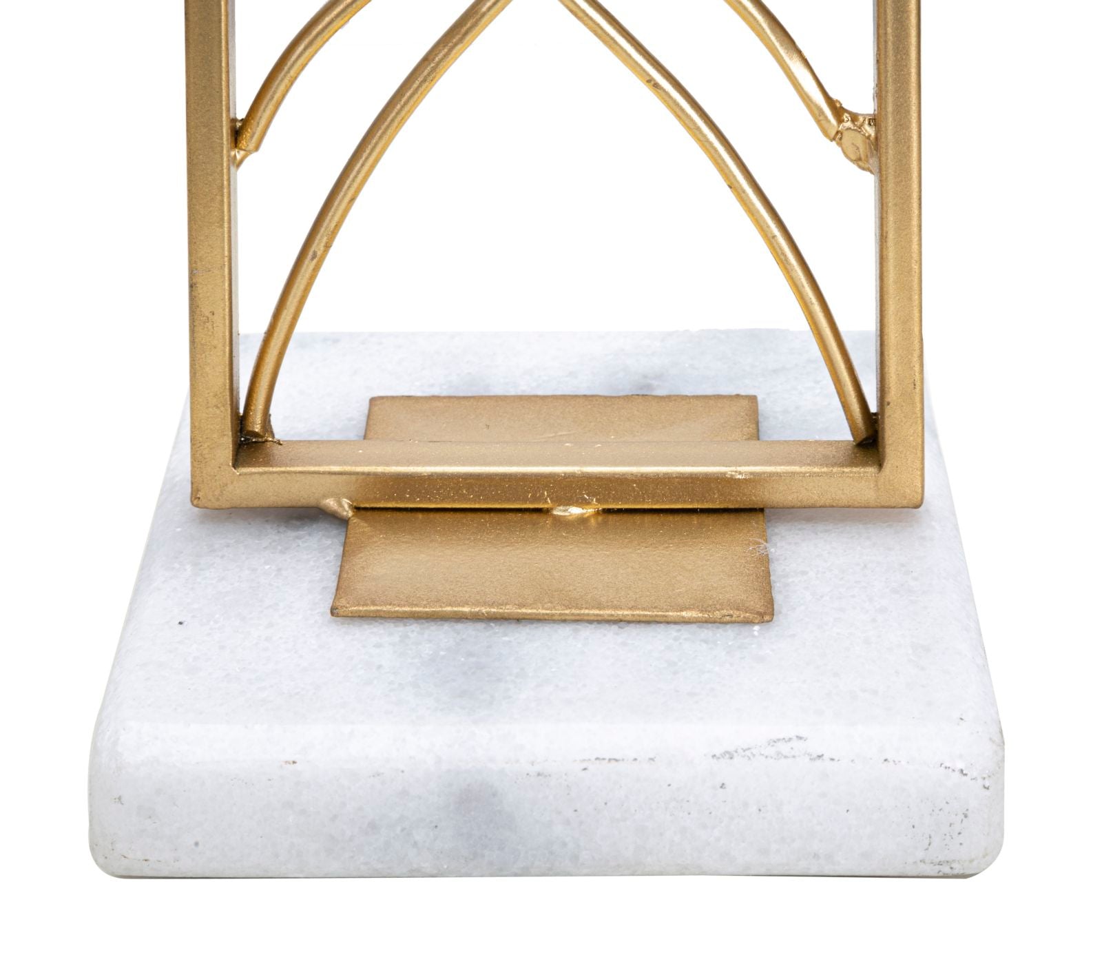 Portacandele Exy 10x10x35 cm in Ferro e Marmo Oro e Bianco