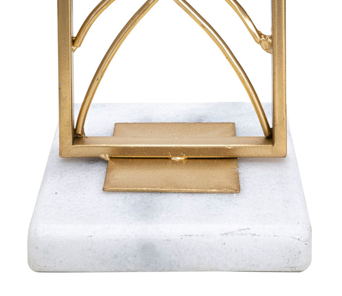 Portacandele Exy 10x10x35 cm in Ferro e Marmo Oro e Bianco