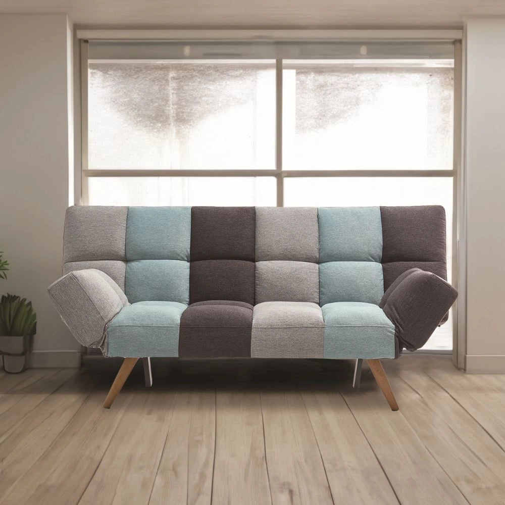 Divano letto Dube con braccioli pieghevoli in tessuto patchwork