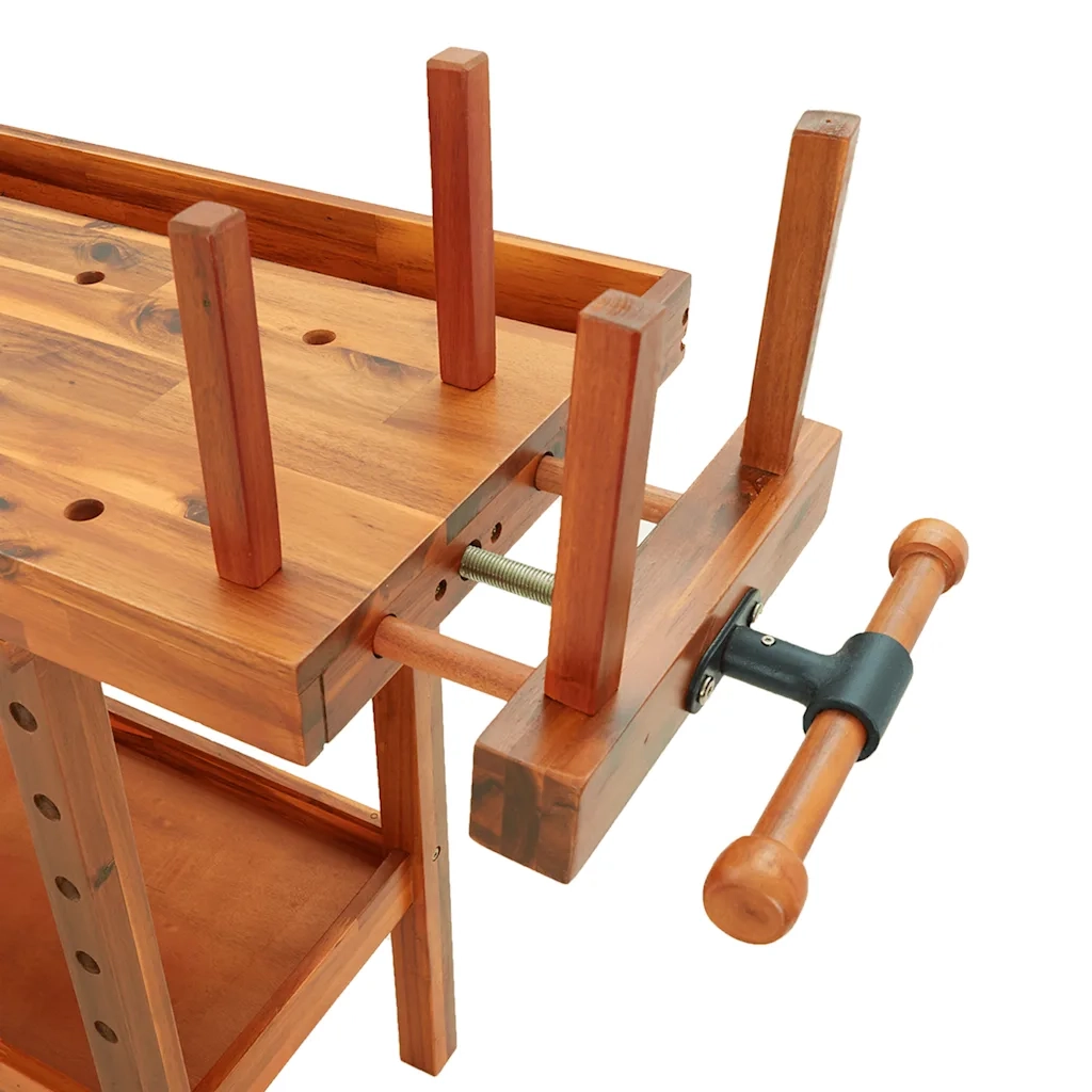 Banco Lavoro Cassetti e Morse 162x62x83cm Legno Massello Acacia CFW5493879