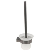 Trade Shop - Porta Scopino Con Bicchiere Vetro Satinato A Parete Stilizzato Acciaio Grigio Bagno 87945 -