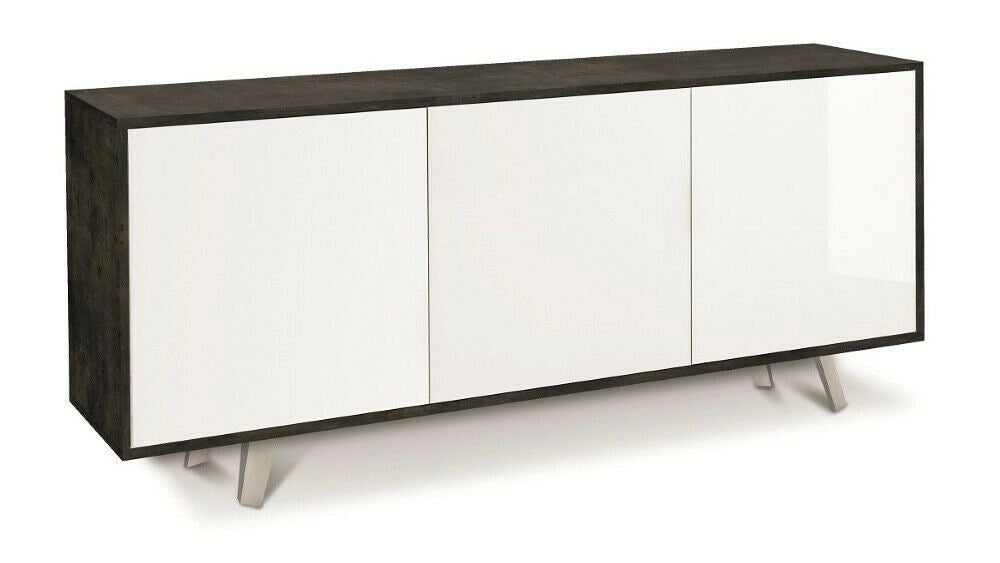 Mobile Madia 3 ante e 3 ripiani interni H74 L177 P41 Cm struttura color Nero Ossido frontali Bianco Lucido 7073k Sarmog