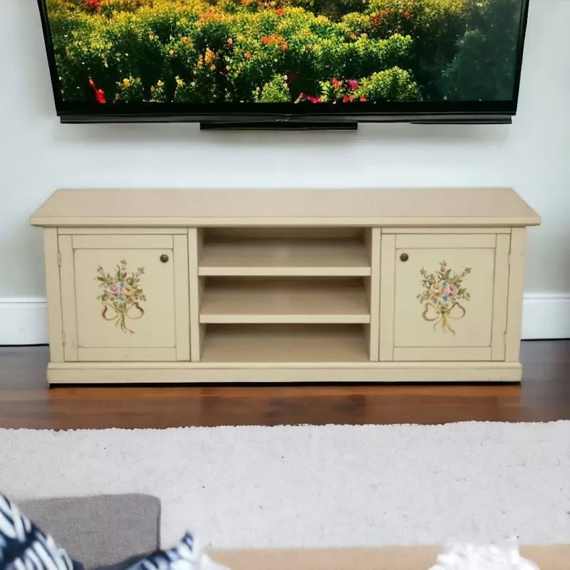 Porta tv 2 ante legno shabby avorio decori 160x46x56 - Mobili 2G