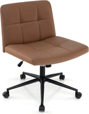 Sedia da Ufficio con Ruote, Sedia Scrivania a Gambe Incrociate Rivestita in Similpelle, Sedia Ufficio con Altezza e Regolabile Regolabile, Sedia senza Braccioli, Portata 150 kg (Marrone)