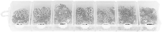 Accessori per gioielli - 300 pezzi - Fai da te - Argento - Perle metalliche - Supporti floreali - Adatti per hobbyisti e principianti - 7 misure