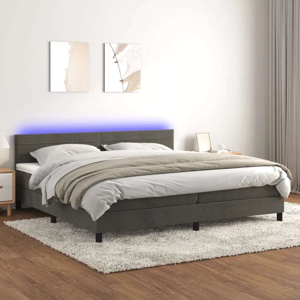 Letto a Molle con Materasso e LED Grigio Scuro 200x200 cm cod mxl 37551