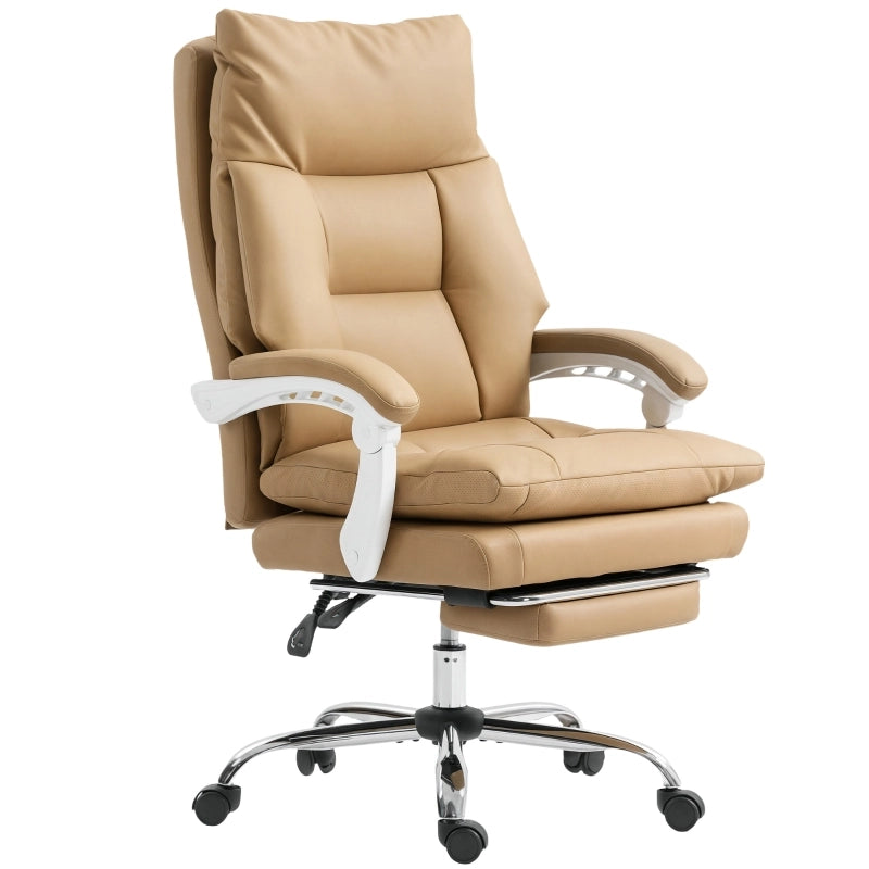 Sedia da ufficio ergonomica reclinabile con poggiapiedi e supporto lombare schienale alto in pelle sintetica marrone