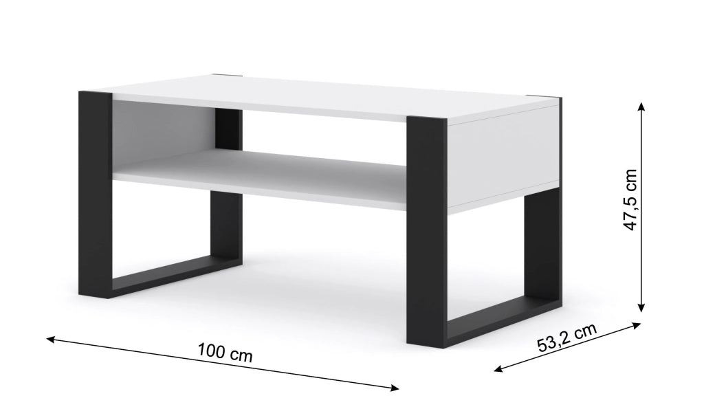 MOBILE TAVOLINO DA CAFFE'  PIANO PC 2 PIANI BIANCO OPACO 100x53.20x47.50cm MONDI