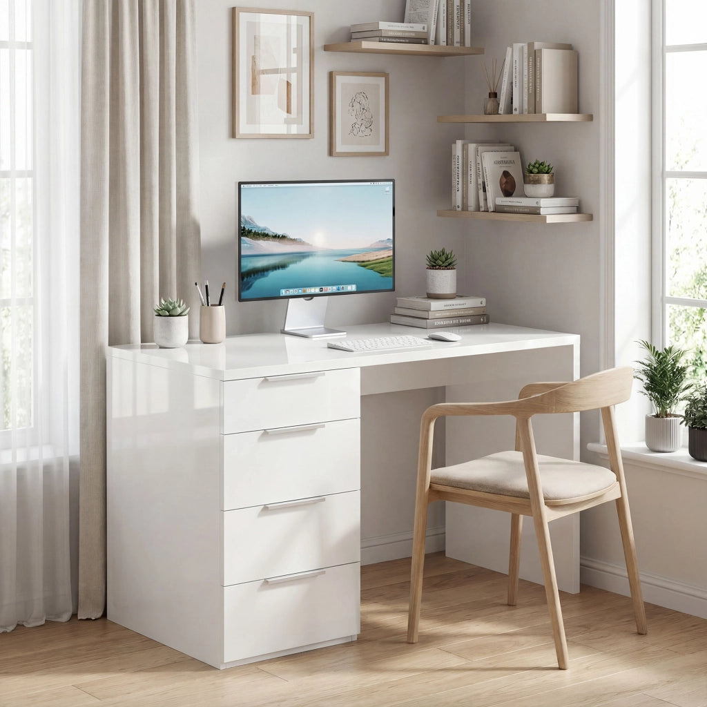 Scrivania computer con cassetti e archiviazione ¨C zephmum ¨C bianco 110x60 cm