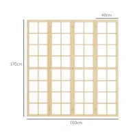Paravento da Interno a 4 Pannelli Pieghevole in Legno e Tessuto, 160x170 cm, Colore Legno e Bianco