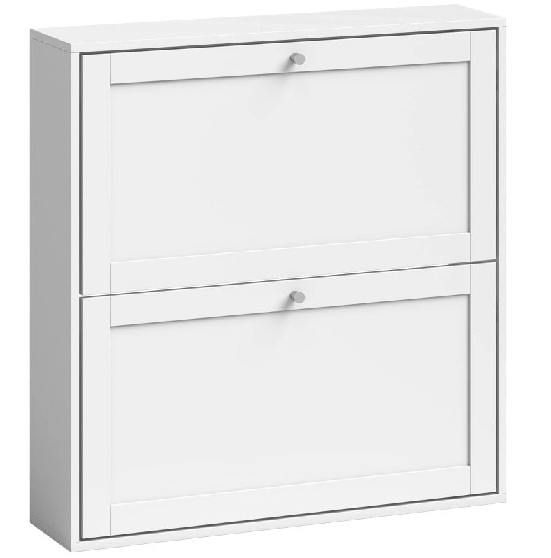 Scarpiera a ribalta con 2 vani e ripiani regolabili; 80 x 20 x 84 cm; bianca