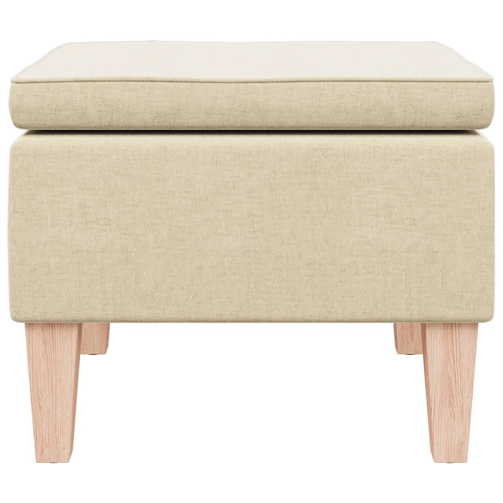 Poggiapiedi con Gambe in Legno Crema in Tessuto 329434