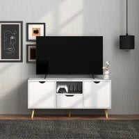 Mobile Porta TV max 50" con Cassetto, Ripiano Aperto e Armadietti, 110x40x50 cm, Bianco e Legno
