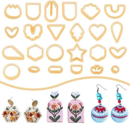 Accessori in Polimero per Artigianato - 24 Pezzi - Orecchini in Polimero - Forme: Cuore, Stella, Cerchio, Triangolo - Accessori per Artigianato - Attività Creative - Varie Forme - Fai da Te
