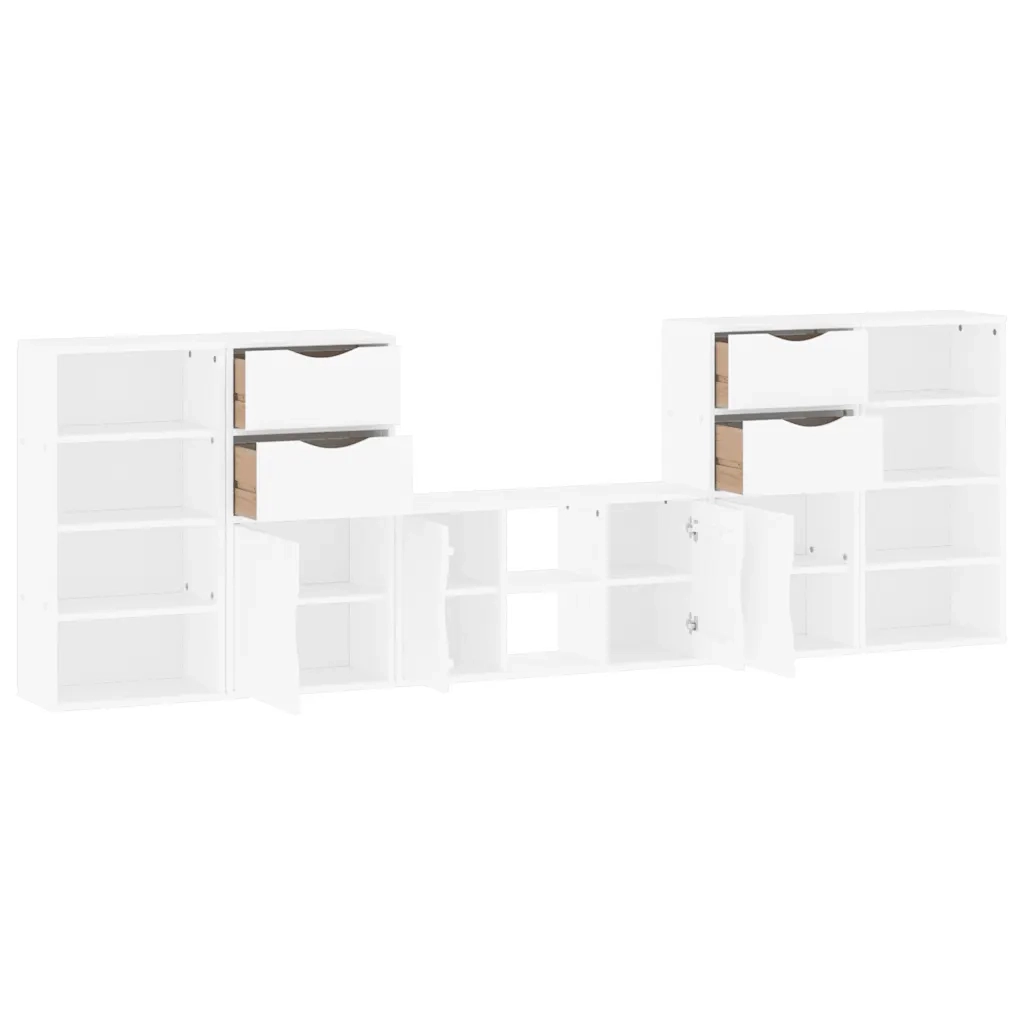 Mobile TV 5 pz con Contenitore ODDA Bianco in Legno di Pino