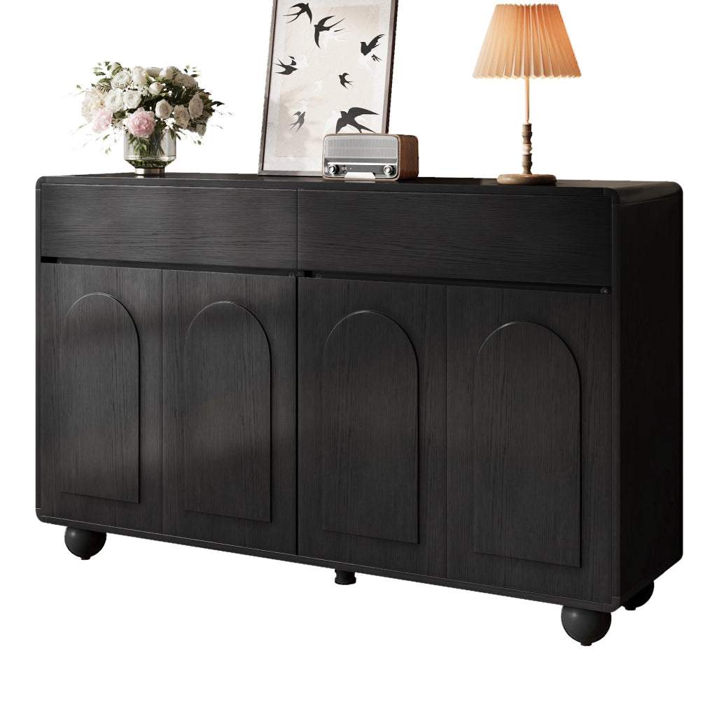 Credenza sideboard con porte ad arco; 140 x 38 x 89 cm; in PB e MDF nero
