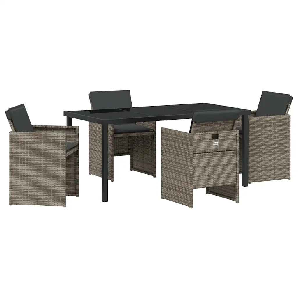 Set da Pranzo per Giardino con cuscino 5 pcs Grigio polyrattan