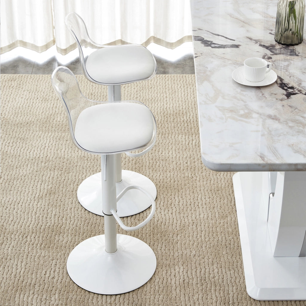 Sgabello da bar girevole con schienale trasparente regolabile in altezza base metallica bianca 51 × 49,5 × 50 cm