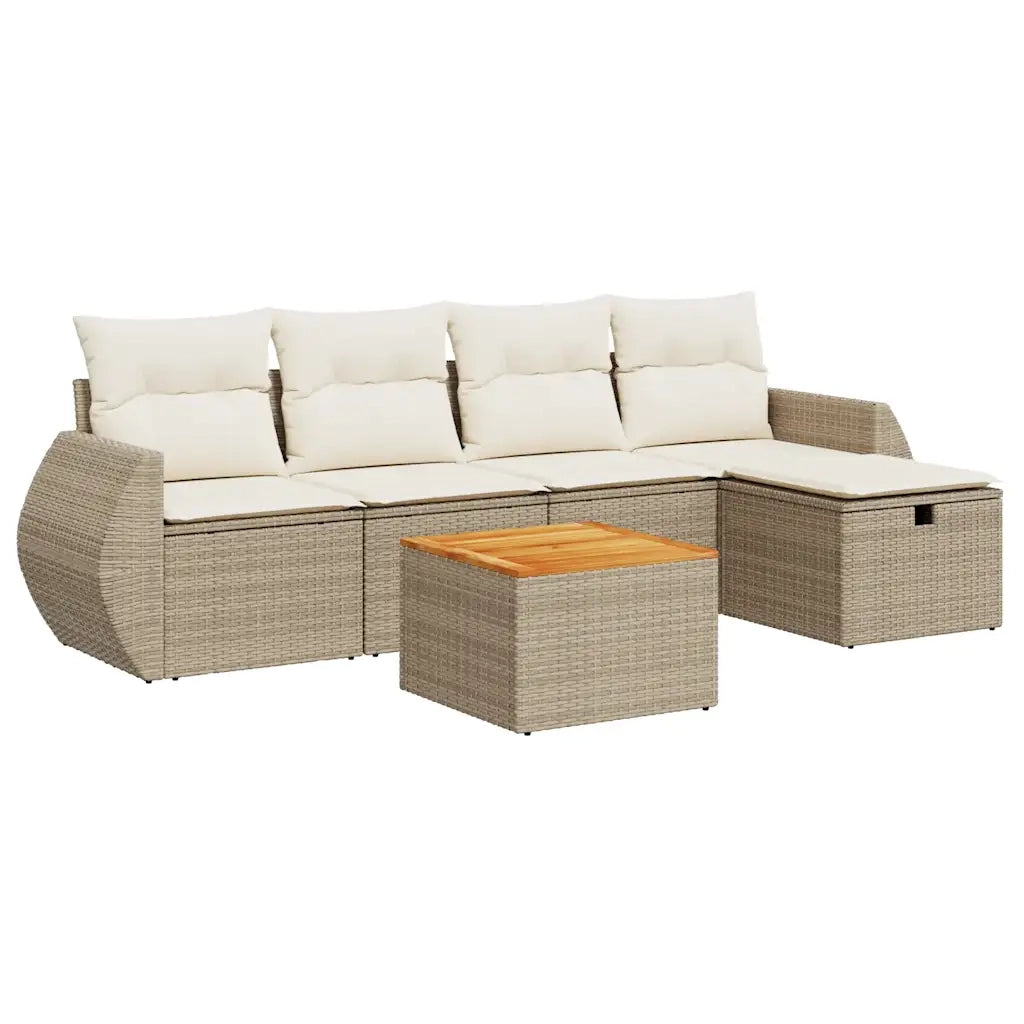 vidaXL Set Divano da Giardino 6 pz con Cuscini Beige in Polyrattan