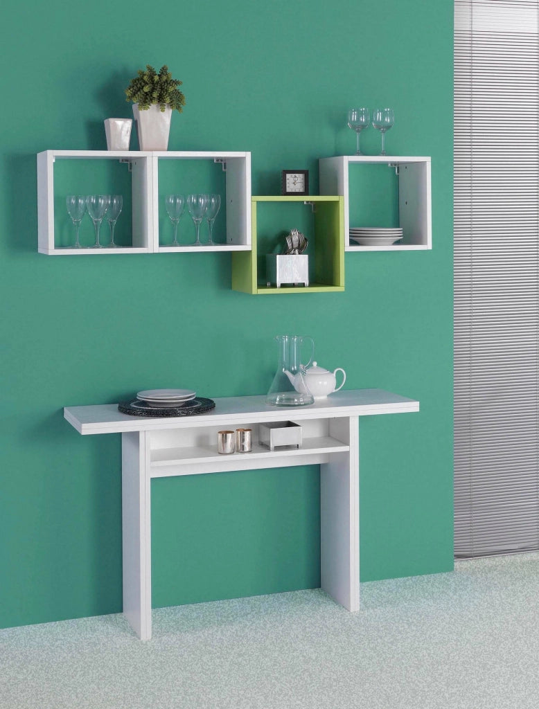 Tavolo allungabile Agrippino, Tavolo da pranzo con apertura a libro, Consolle multiuso allungabile, Made in Italy, Cm 120x70h75, Bianco