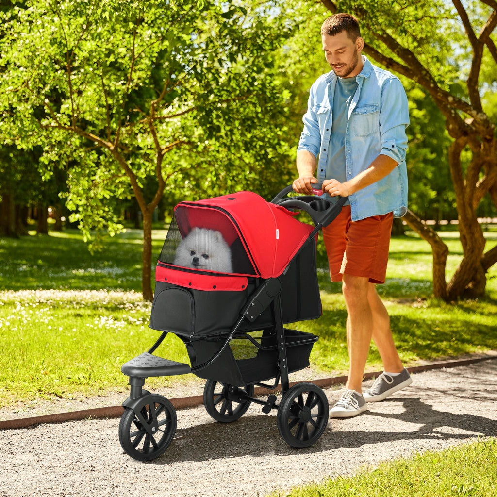 Passeggino per cani pieghevole ¨C Xylo ¨C 3 ruote, fino a 10 kg, rosso, 109,5x57,5x106,5 cm